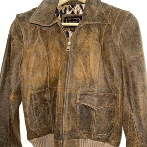 Bomber style suede leather jacket Guess brown